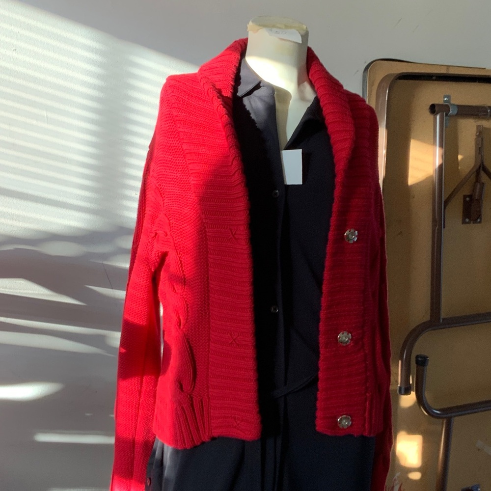Red Knit Cardigan with Button Details, INC,